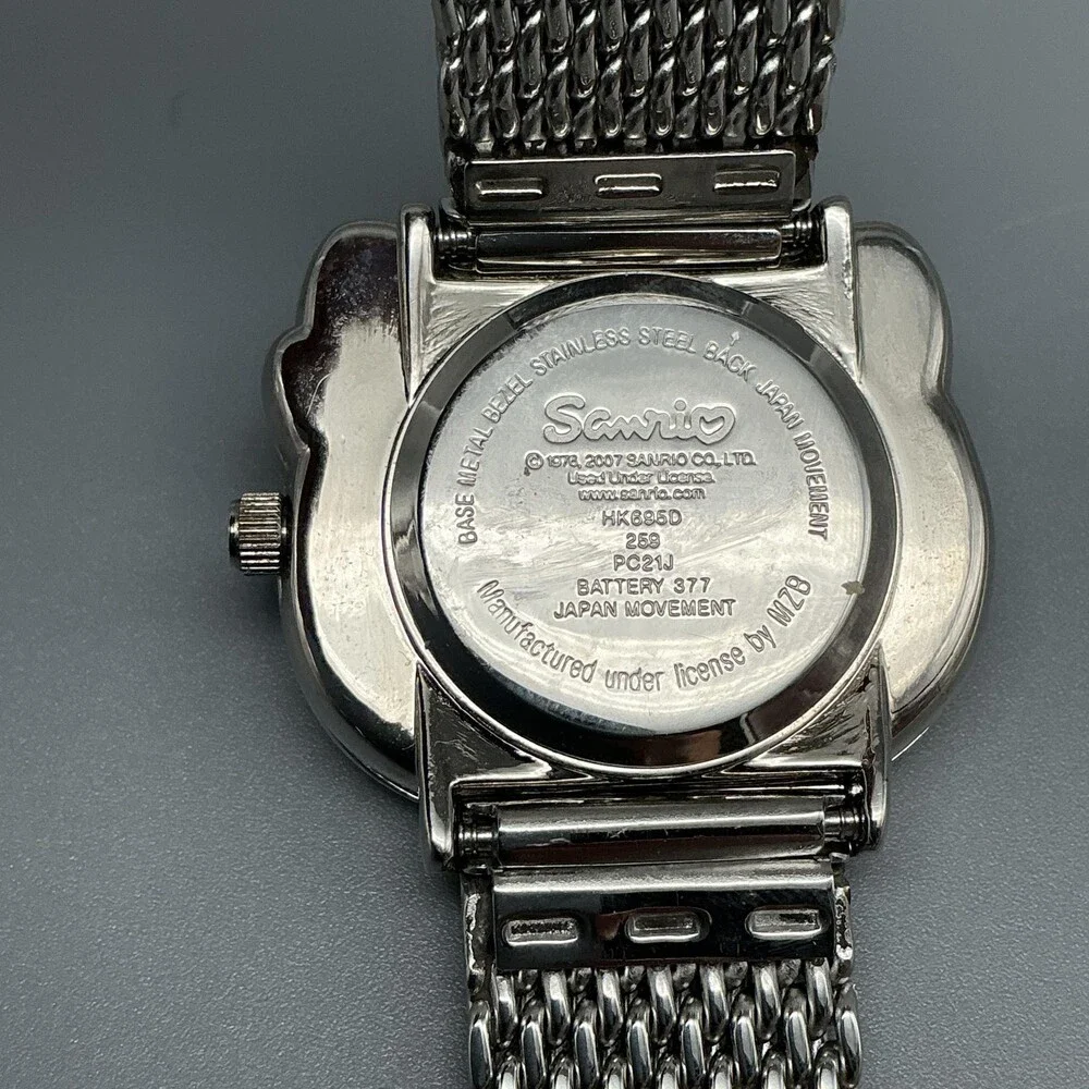 Sanrio Hello Kitty HK685D Womens Watch 31mm Silver Dial Mesh Bow New Battery
